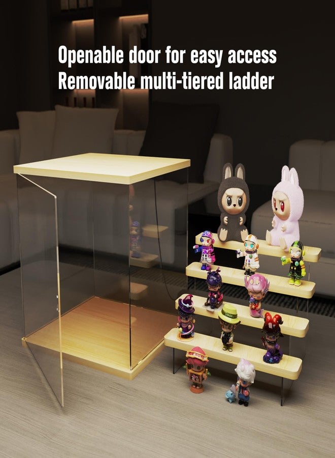 Nynelly Acrylic Lighted Display Case for Collectibles, 5 Tier Figure Display Box with Door and Steps, Assemble Dustproof LED Showcase Storage Box for Mini Figures, Funko Pop, Toys, Wood Color - Image 5